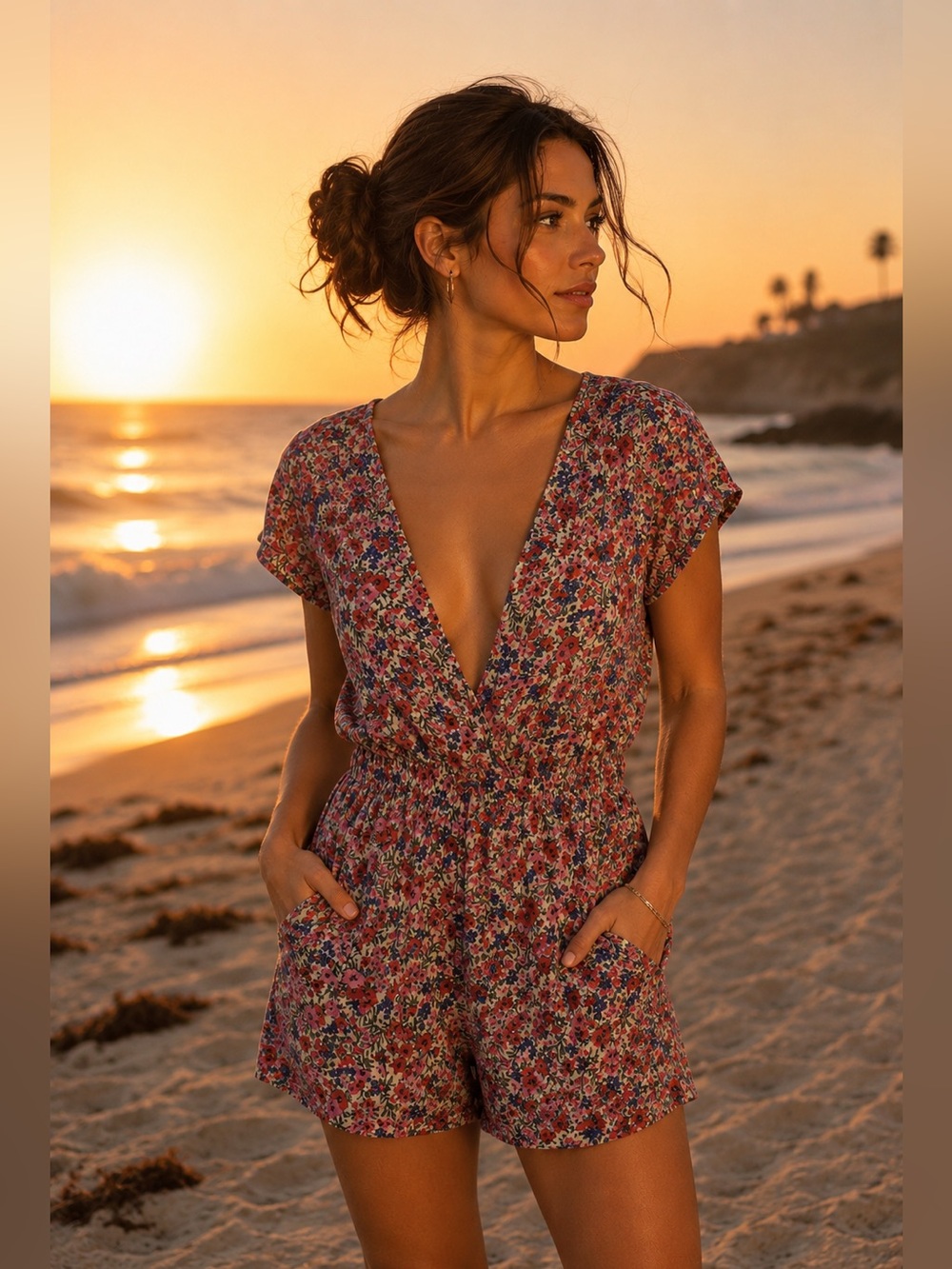 American Eagle Outfitters Red and Blue Floral Jumpsuit